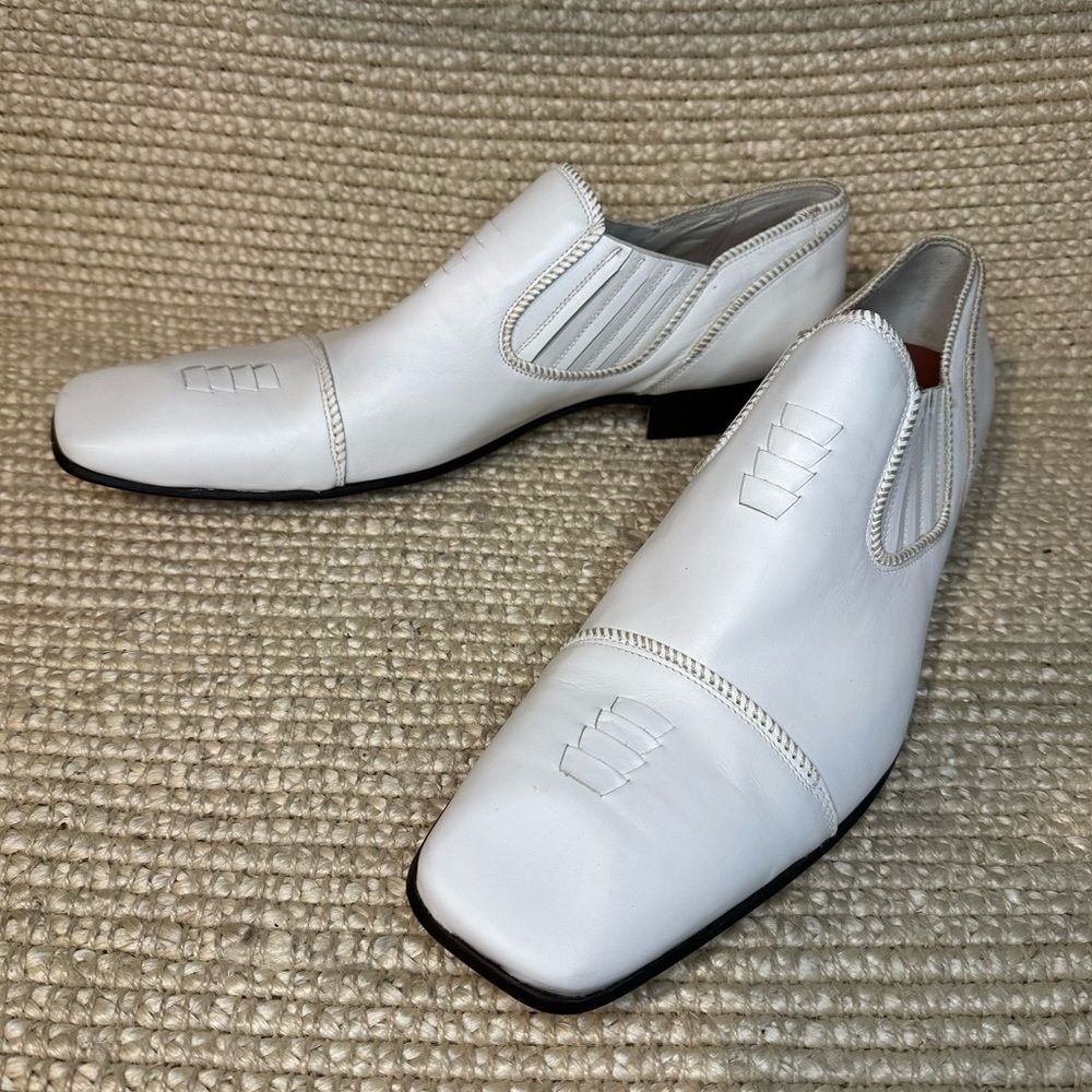 Jo Ghost White Leather Square Toe Dress Shoes Italy Sz 43 US 10